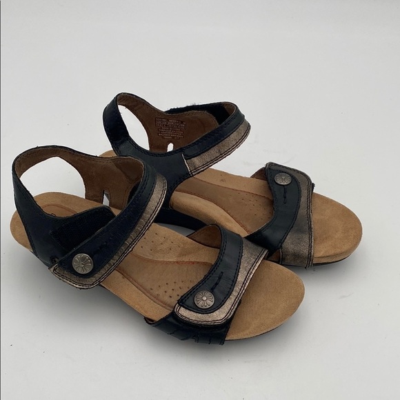 Cobb hill Black Tan leather Sandals women 5.5 wedge casual vacation office Y2K - Picture 1 of 12
